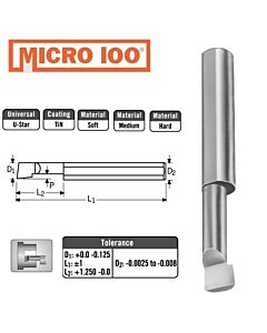 1mm x 6 x 4 x 50 Internal turning tool, Micro100